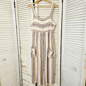 SO Striped Button Down Midi/maxi Dress L
